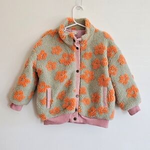 Nora Madison Floral Sherpa Jacket in Orange and Green, Size 5-6y